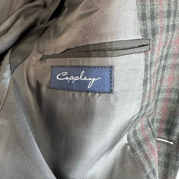 Coppley Esquire Mens Grey Plaid Multi Two Button Wool Blazer Jacket Classic 44T - Picture 10 of 11